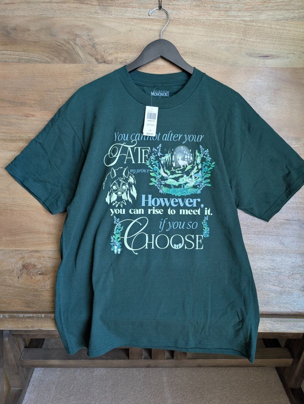 NWT BoxLunch Princess Mononoke Quote Floral Anime T-Shirt Mens L Dark Green